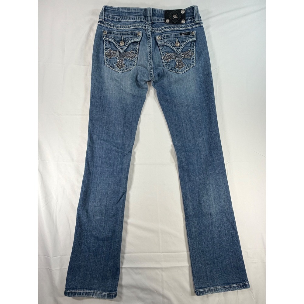 Miss Me Straight Leg Embellished Cross Jeans Blue Size 29 Inseam 34 - Picture 4 of 13